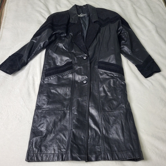 Winlet Jackets & Blazers - Winlet Long Leather Jacket. Black Paisley Size Small.